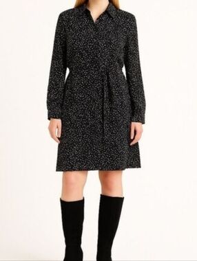 Reitmans Black and White Polka Dot Long Sleeve Shirt Dress